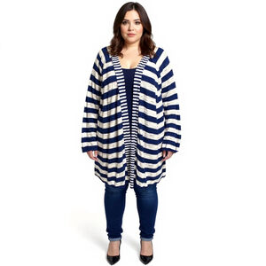 Torrid Cardigan Plus Size 1X Nautical Blue and White Striped Cardigan Sweater
